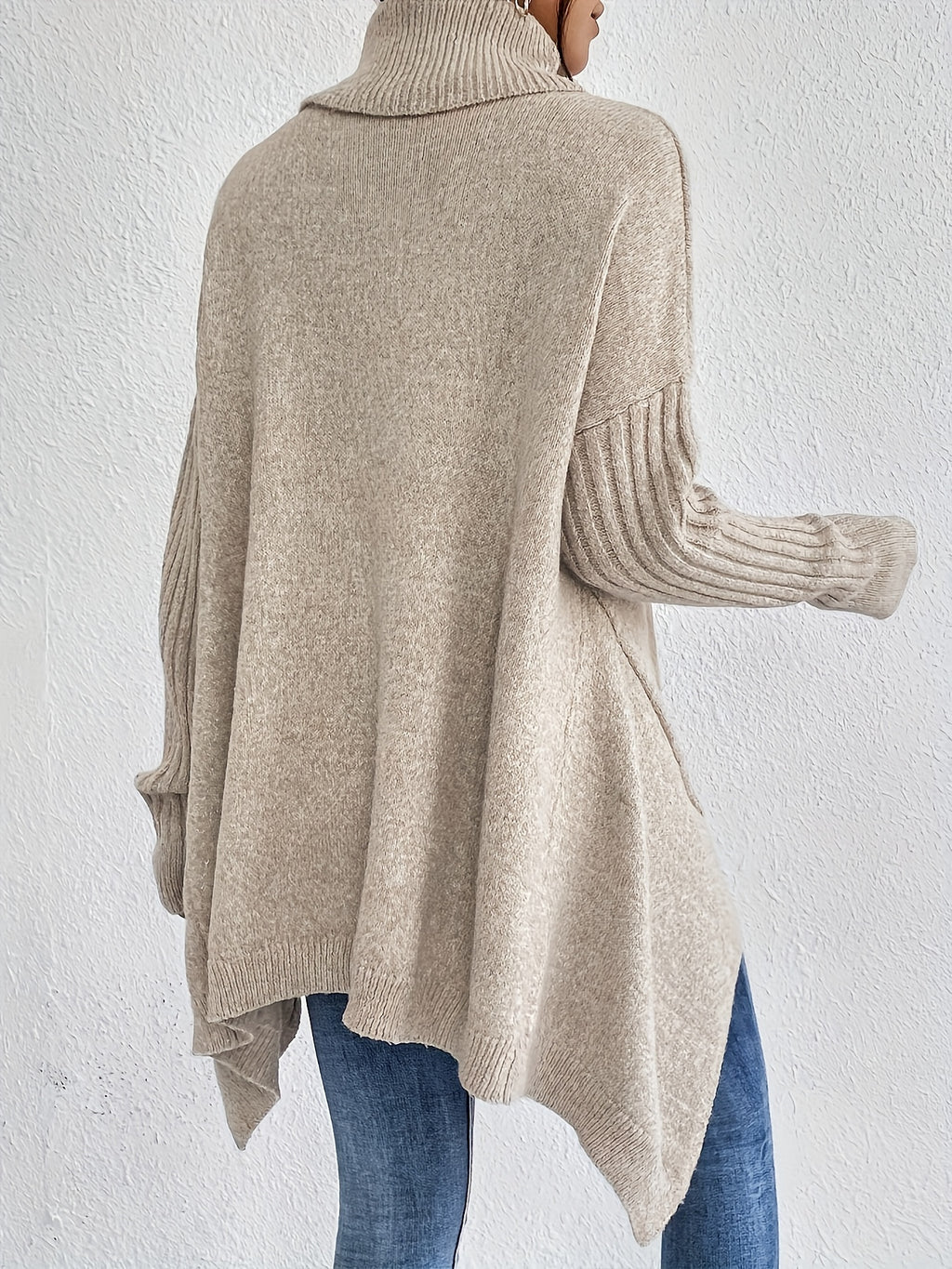 New Autumn and Winter Women's Casual Long Sleeve High Neck Pullover - Khaki