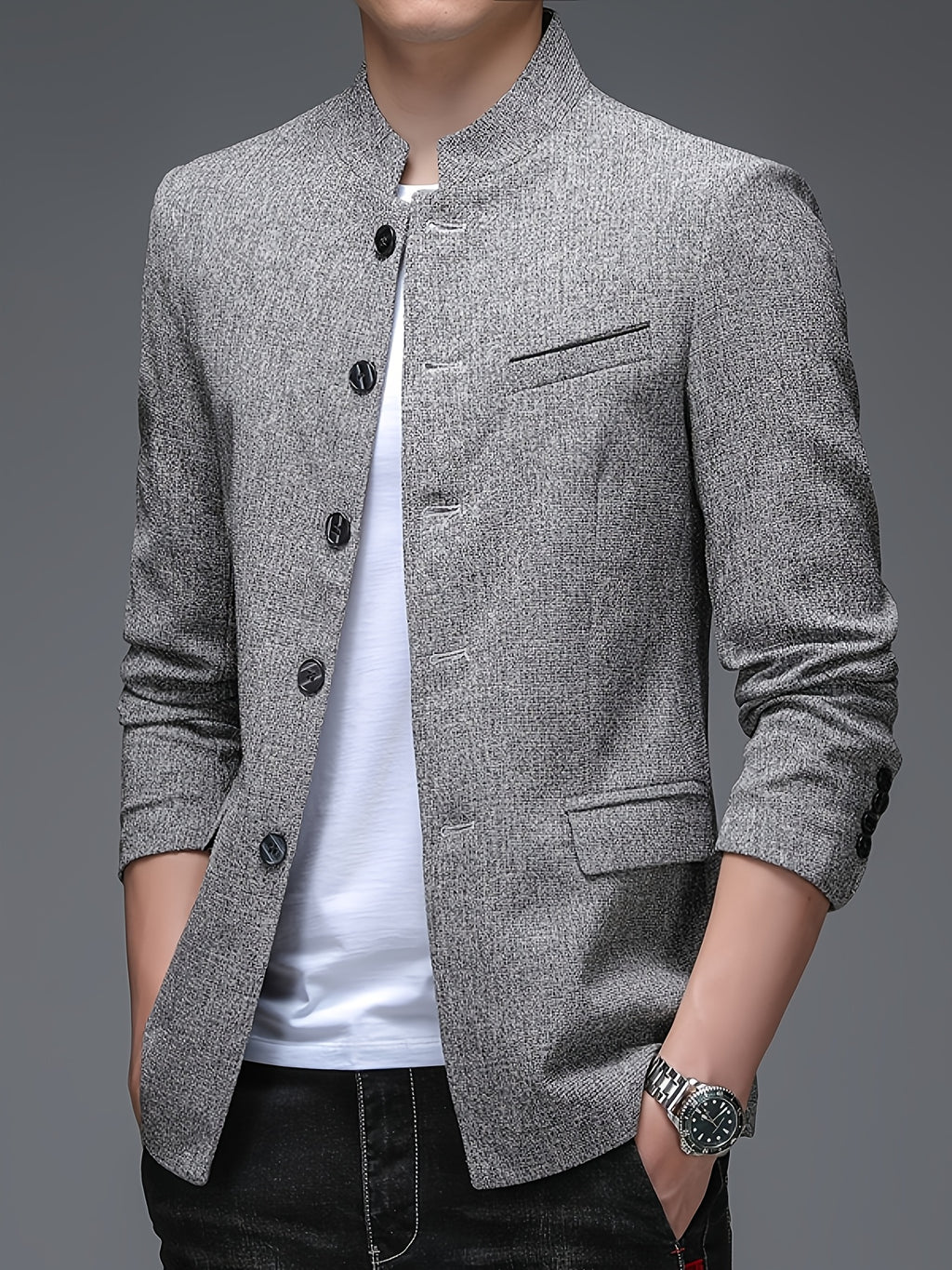 Father'S Day Gift for Men, New Chinese-Style Stand-Up Collar Jacket for Men in Spring And Autumn, Chinese Style Is Elegant And Dignified, The Version Is Slim And Not Bloated, Daily Commuting And Leisure Show a Casual Style - Grey