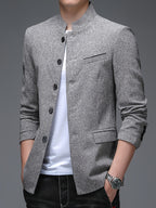 Father'S Day Gift for Men, New Chinese-Style Stand-Up Collar Jacket for Men in Spring And Autumn, Chinese Style Is Elegant And Dignified, The Version Is Slim And Not Bloated, Daily Commuting And Leisure Show a Casual Style - Grey
