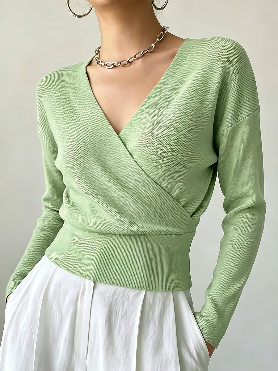 Women'S New Arrivals INS Autumn/Winter Cross-Collar Pullover, Elegant Versatile Loose Fit Machine Washable Long-Sleeve Knitwear - Medium Green