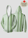 Men'S Autumn Winter Zipper Hooded Sweatshirt Gradient Green Pinstripe Background Print Casual All-Match Top - Mixed colors