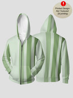 Men'S Autumn Winter Zipper Hooded Sweatshirt Gradient Green Pinstripe Background Print Casual All-Match Top - Mixed colors