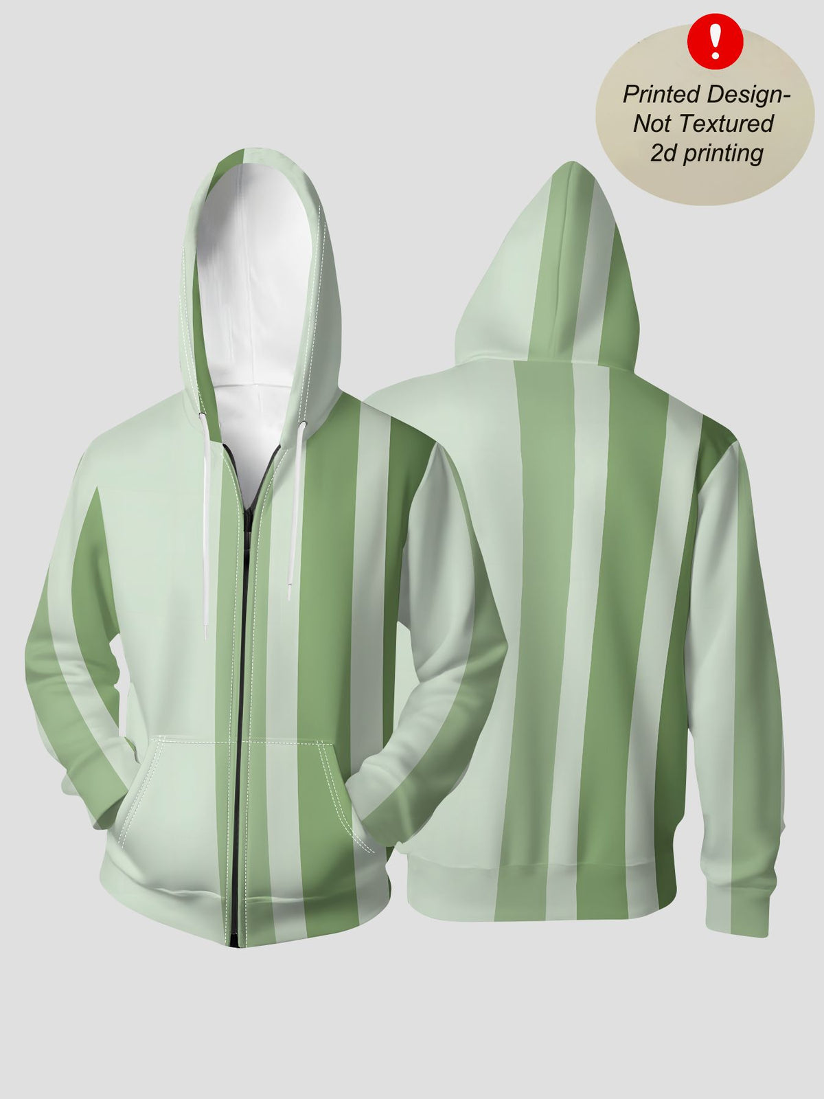 Men'S Autumn Winter Zipper Hooded Sweatshirt Gradient Green Pinstripe Background Print Casual All-Match Top - Mixed colors