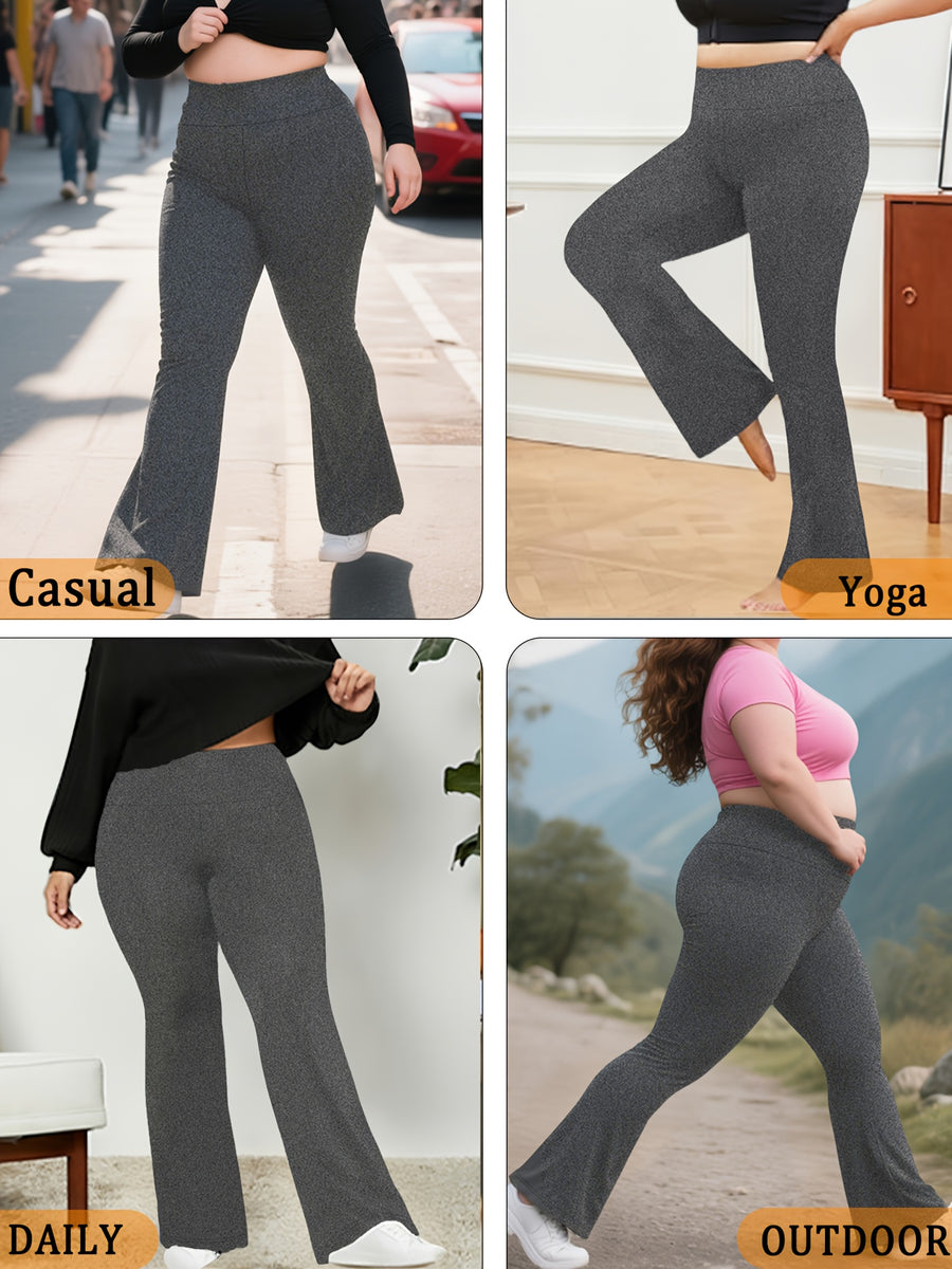 Plus Size Women's Super Soft High Waisted Flare Pants, Leggings Tummy Control Soft Bootleg Bell Bottoms - Grey