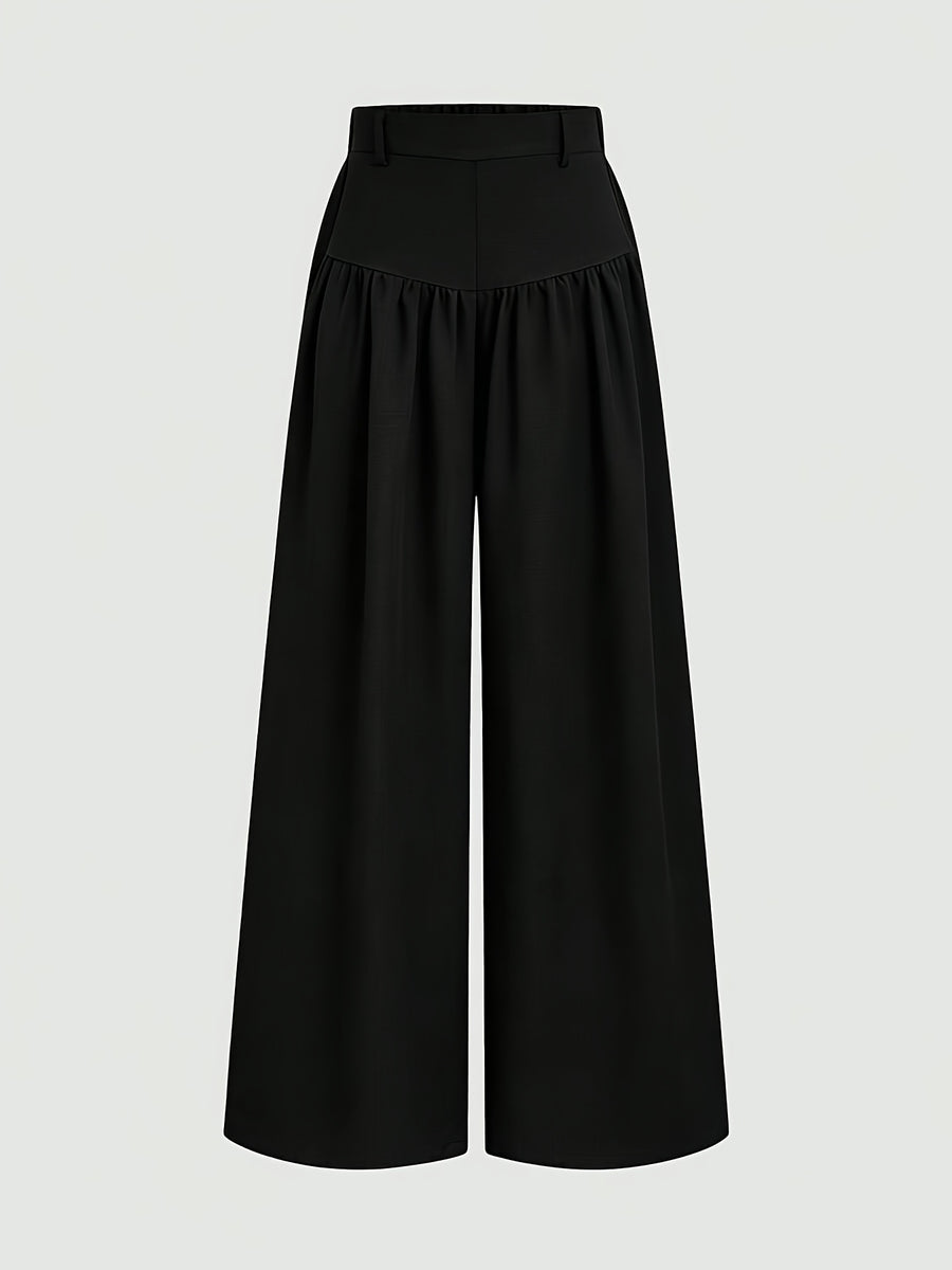 Elegant Flowy Wide Leg Pants - Textured Trousers Suitable for Work & Casual Wear, Solid Color Non-Stretch Wide-Leg Trousers, Machine Washable Year-Round -Compatible for Outfits (No Transparency) - Black