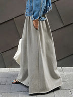 Women's Fashion Casual Wide-Leg Pants, Solid Color Polyester, Machine Washable - All Seasons - Grey