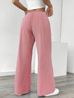 Women's French-Style Elegant Casual Commuter Striped Wide-Leg Pants, New Spring/Summer Loose Fashion Trousers with Pockets, Straight-Leg Versatile Style Zdz073103 - Watermelon Red