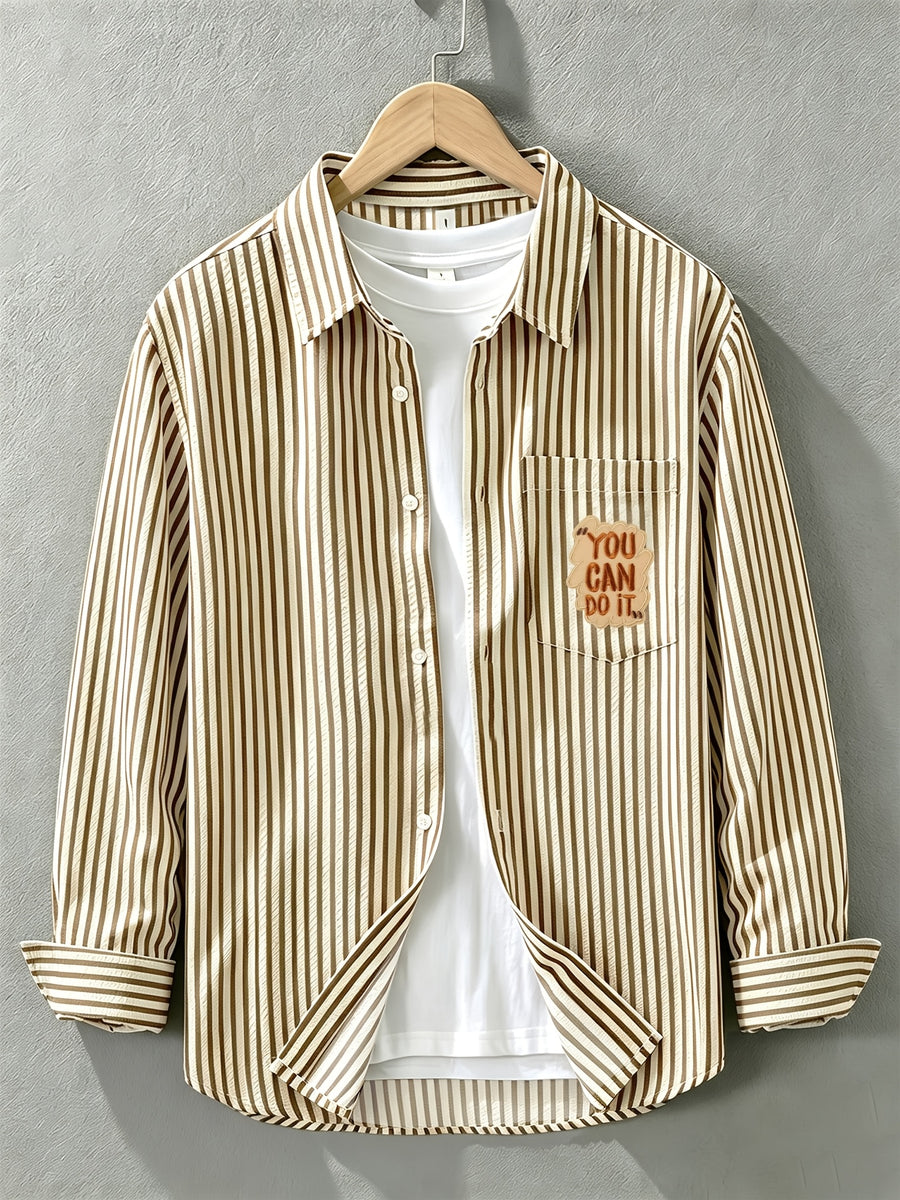 Spring/Autumn New Preppy Cool Fashion Niche Letter Print Long Sleeve Thin Relaxed Casual Shirt - Brown03pc