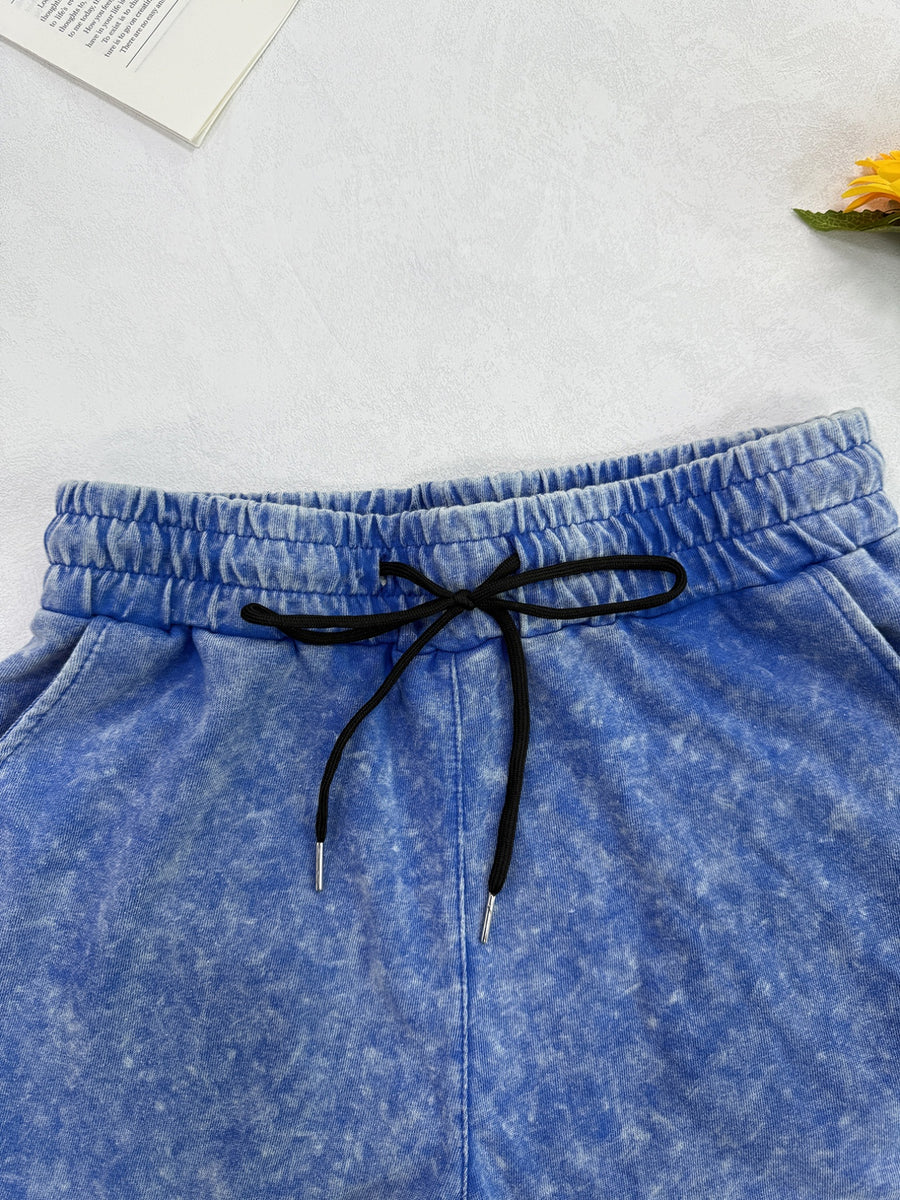 Summer Trendy Fashion Women'S Distressed Washed Shorts "BROOKLYN NEW YORK" Printed American Retro Preppy Style Comfortable for Hot Weather, with Adjustable Drawstring Waist And Pockets, Classic Silhouette, Comfortable Fit, Machine Washable Shorts - Royal Blue