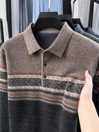 Men'S Knit Pullover with Lapel, Autumn Winter Casual Contrast Warm Sweater - Camel Coffee