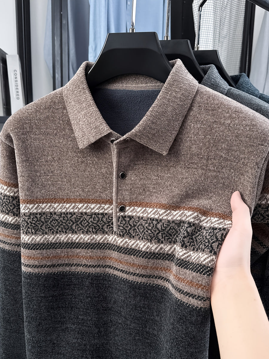 Men'S Knit Pullover with Lapel, Autumn Winter Casual Contrast Warm Sweater - Camel Coffee