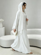 [Size UP for Regular Fit] Women's Spring/Summer Elegant Lace Patchwork Robe Dress 2pcs Set, Women's Elegant Outfit - White