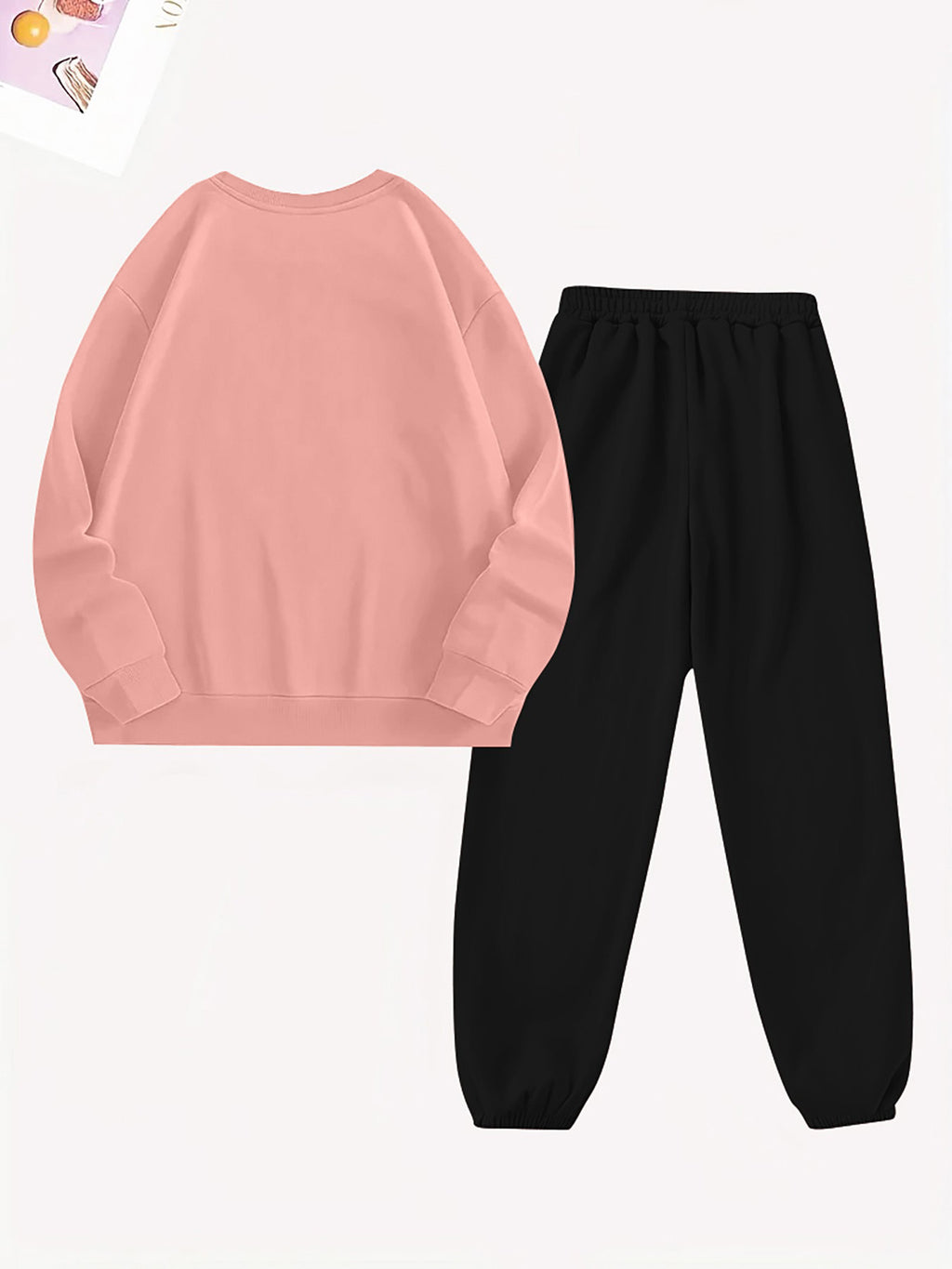 Women'S Casual Fleece-Lined Sweatshirt with a Round Neck And Matching Elastic Sports Pants Featuring a Leopard Print Design, Perfect for Autumn And Winter - Pink And Black