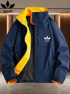 Men's Three-Leaf Clover Sport Print Reversible Full-Zip Stand Collar Windbreaker Jacket, Lightweight Windproof Outdoor Mountaineering Sports Jacket Winter Clothes for Men - Navy Color