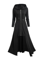 Gothic Ultra-Long Tailcoat Cardigan with Zipper And Hood, Pockets Included, Long Length Hooded Openable Zipper Jacket, Mysterious Ghost Coat, Enigmatic Hooded Ultra-Long Coat - Black