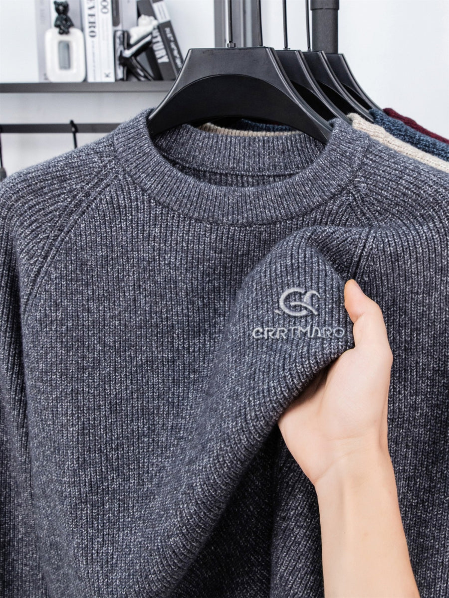 Men's ZBZP 3D Solid Color Knit Sweater - Thick Warm Crewneck Pullover Sweater Suitable for Fall/Winter, Casual Long-Sleeve Basic Sweater for Office & Casual Attire, Hand Washable Solid Color Round Neck Knitwear - Ash