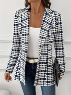 Elegant Women'S Plaid Blazer, Versatile Long-Sleeve Suit Jacket for Daily Wear, Classic Checkered Commuting Jacket, Autumn Women'S Suit Coat, Women'S Suit Jacket, Plaid Suit Coat, Houndstooth Suit Jacket, Office Suit Jacket - Mixed colors