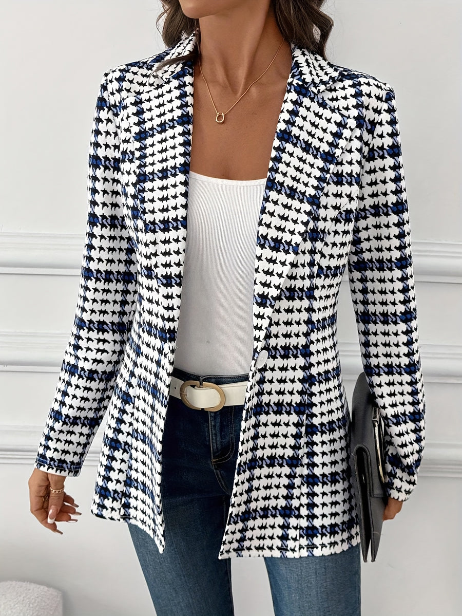 Elegant Women'S Plaid Blazer, Versatile Long-Sleeve Suit Jacket for Daily Wear, Classic Checkered Commuting Jacket, Autumn Women'S Suit Coat, Women'S Suit Jacket, Plaid Suit Coat, Houndstooth Suit Jacket, Office Suit Jacket - Mixed colors