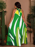 Women's Spring/Summer Elegant Loose-Fit Casual Printed Sleeveless Dress with Back Tie - Multicolor