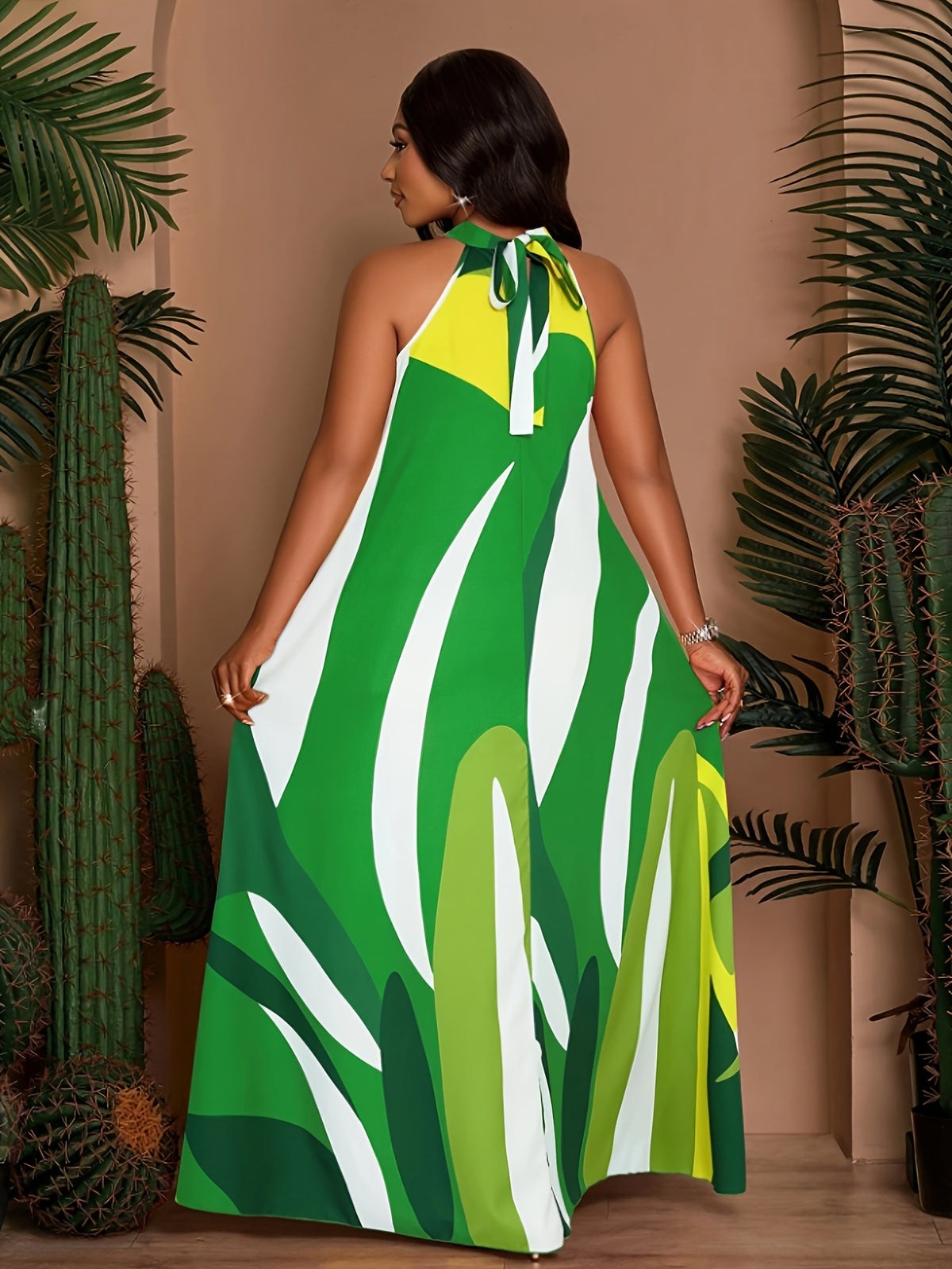 Women's Spring/Summer Elegant Loose-Fit Casual Printed Sleeveless Dress with Back Tie - Multicolor