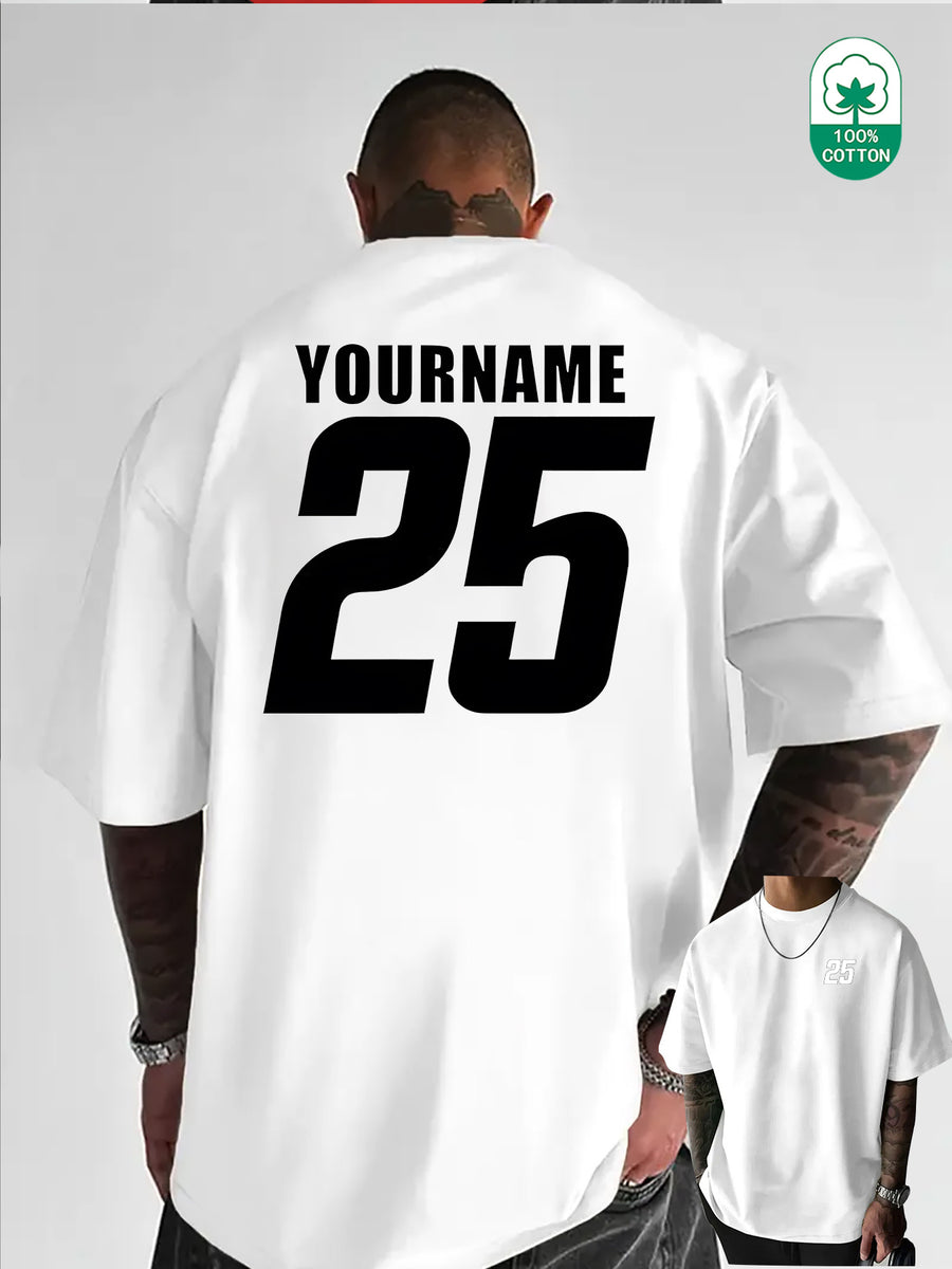 Minimalist Hand-Drawn Numerals and Letter Creative Front and Back Print Fashionable Men's Casual Versatile #Commute #Leisure #Home #Office #Trendy Streetwear Fashion Item Crew Neck Heavyweight Pure Cotton T-Shirt - White