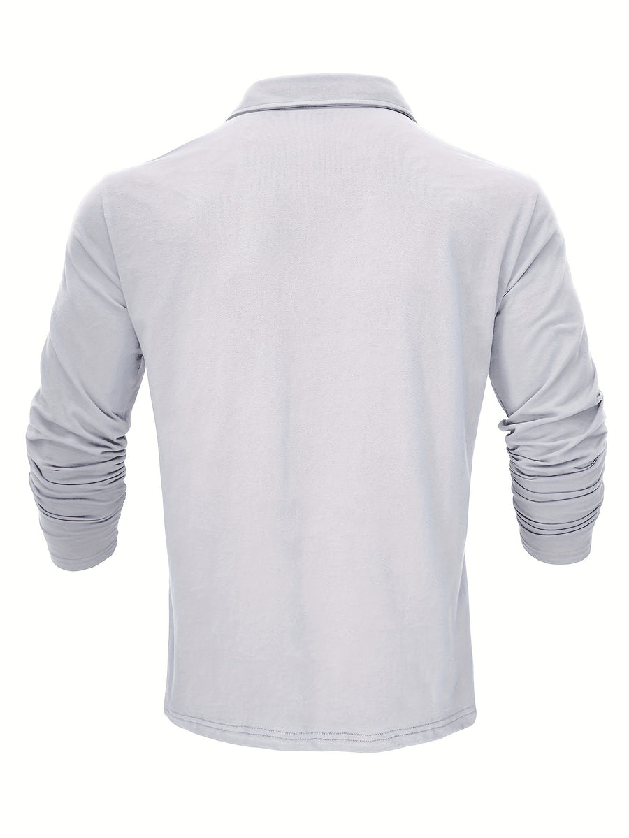 New Style Lapel European And American Style Men'S T-Shirt, Solid Color, Cross-Border Foreign Trade Men'S Long-Sleeve Polo Shirt - White