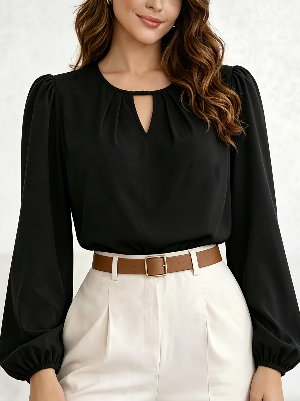 Princess Sleeve Loose Top 2026 Summer New Arrival Women's Versatile Top, Hollow V-Neck Long Sleeve Women's Shirt, French-Style Vintage Puff Sleeve Blouse, Maillard Style Versatile Elegant Top, French-Style Vintage Style, Maillard Casual Style - Black
