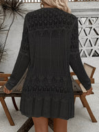 Women'S Elegant Long Sleeve Lace Open Cardigan, Suitable for Vacation, Beach - Black