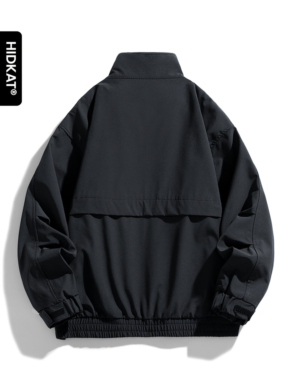 HIDKAT Men's Bomber Jacket with Contrast Collar & Zipper Pockets - Windproof Relaxed Fit Bomber Jacket Suitable for Streetwear, Aviation-Themed Outerwear, Machine Washable Zipper Closure Jacket with Stand Collar (No Transparency) - Black