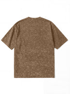 American Retro Distressed Short Sleeve T-Shirt, Men'S Trendy Cheetah Print Regular Oversize Street Casual Top - Coffee Brown