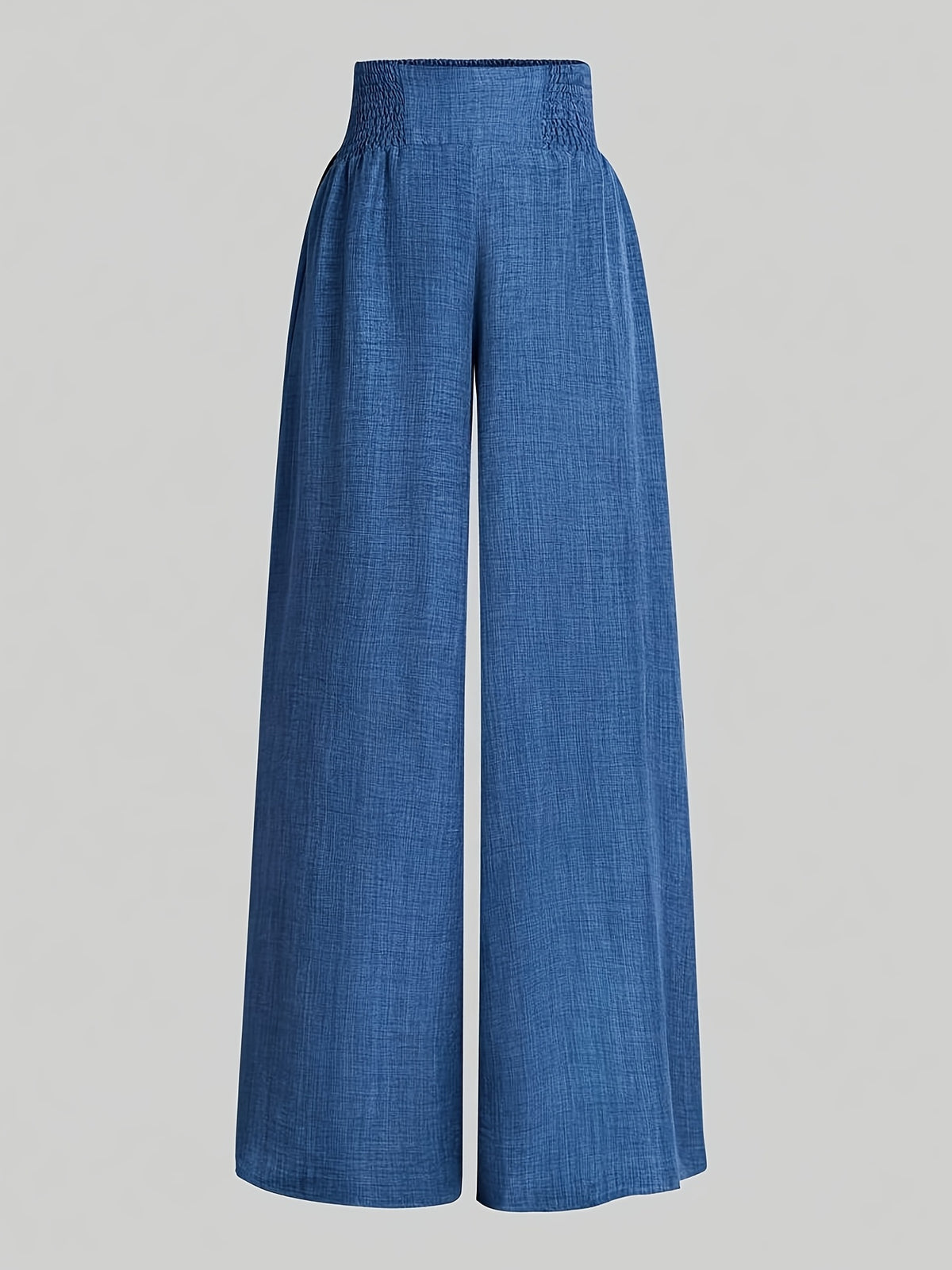 Women'S Casual Wide Leg Pants, Elastic Waist, Solid Color, Polyester 100%, Loose Fit, Long Length, Woven Fabric, 200g/m², for Spring/Fall, Weekend Casual Wear - Blue