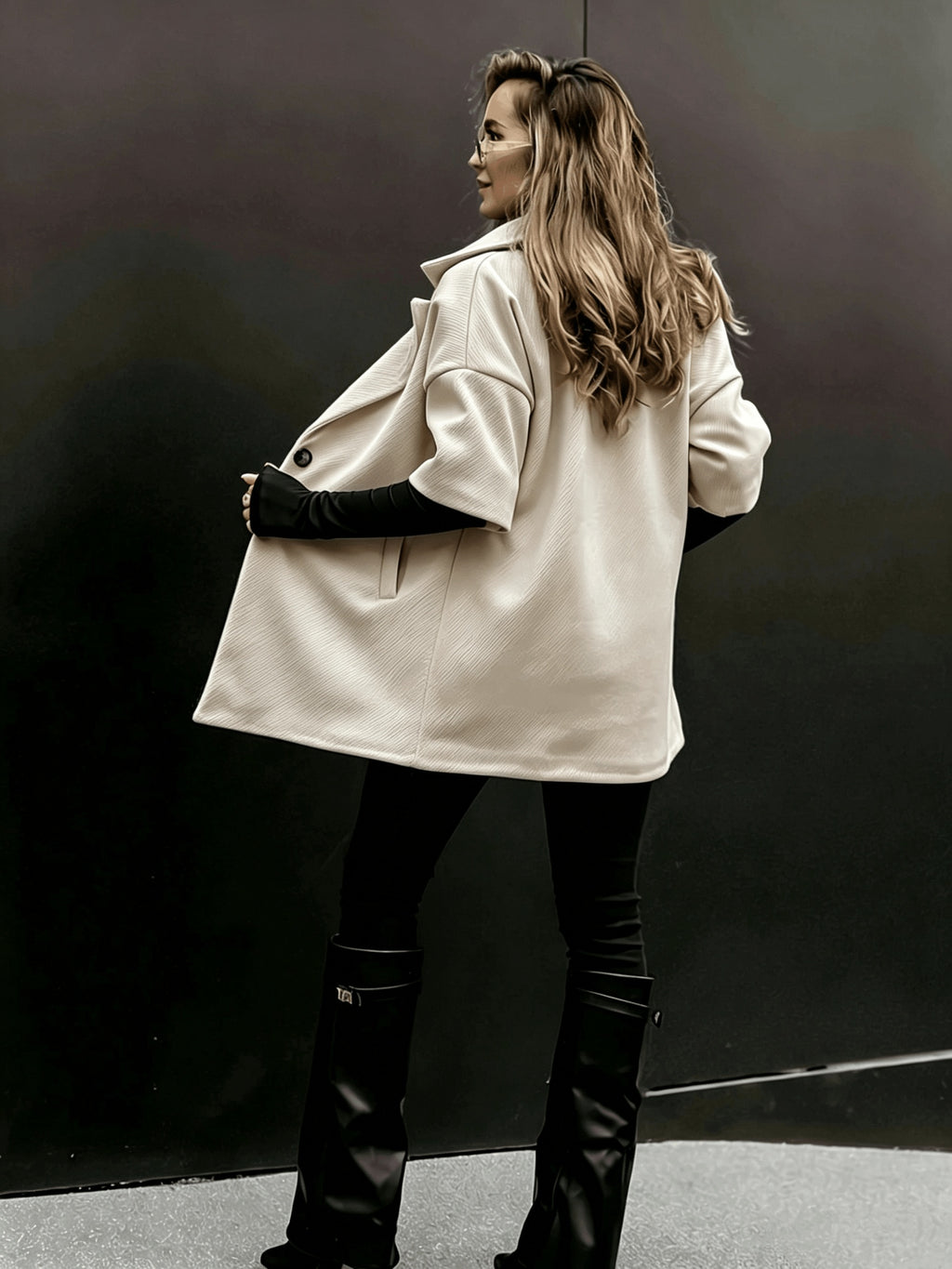 XZ260712164 New Autumn/Winter Loose Fit Overcoat Suit Jacket Coat, Mid-Length Below the Knee, Suitable for Daily Wear, Banquets, Parties, and Home Dining in the Morning and Evening - Off-white