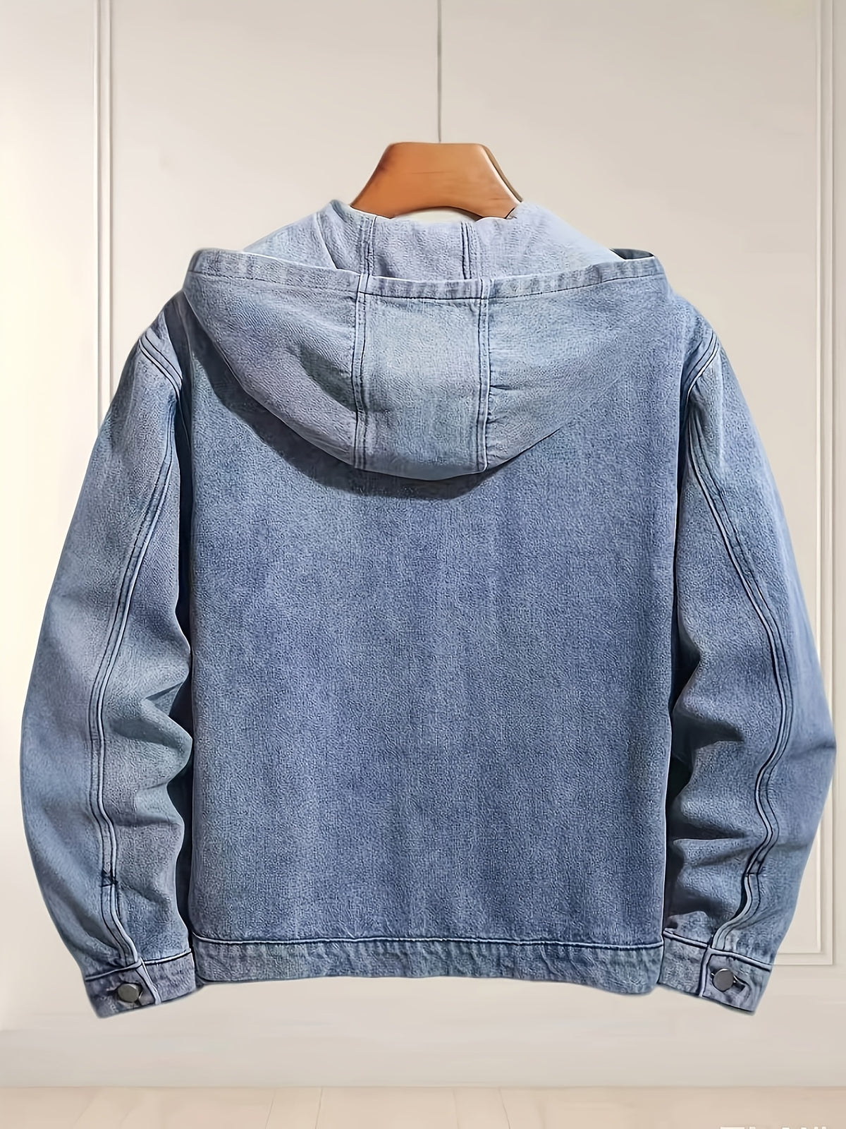 Men's Casual Loose Fit Zip-Up Hooded Denim Jacket, Blue - Medium Blue