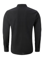 Men's Waffle Stand Collar Long Sleeve Button Shirt with Chest Pocket - Black