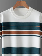 New Men'S Short-Sleeve Knitted T-Shirt for Summer, Trendy Brand with a Round Neck, Stylish Casual Striped Tee, Fashionable Men'S Clothing - White