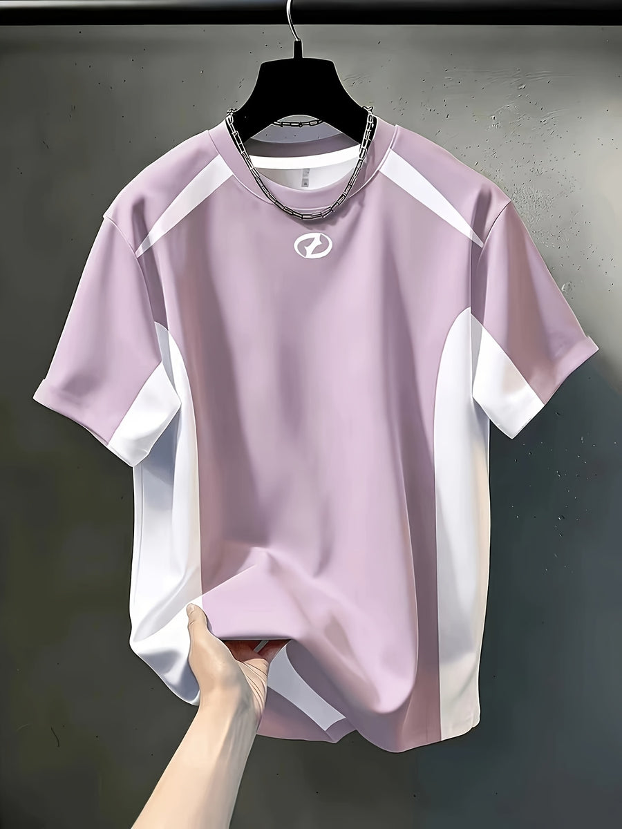 Printed Design, Non-textured Men's Casual Crew Neck T-shirt, Color-block Contrast Design, All-season Fashion Top, Breathable Regular Fit for Daily and Formal Wear - Crew Neck Casual Top, Comfortable to Wear, Gift for Teens and Adults, Pockets - Mixed Color 2