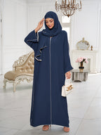 1 Set ( + Dress), Solid Color Nida Fabric, Elegant and Comfortable, Breathable and Comfortable for Outings | Simple Islamic Clothing | and Turkish Clothing, for Home, Outdoors, Leisure, Dresses for Women, Abaya for Women, Abaya Été, Abaya Femme - Navy Color
