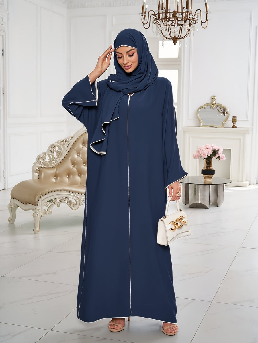 1 Set ( + Dress), Solid Color Nida Fabric, Elegant and Comfortable, Breathable and Comfortable for Outings | Simple Islamic Clothing | and Turkish Clothing, for Home, Outdoors, Leisure, Dresses for Women, Abaya for Women, Abaya Été, Abaya Femme - Navy Color