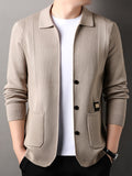 Men's Lapel Vertical Stripe Knit Cardigan Jacket, featuring a light business style with a mature and steady vibe, yet incorporating a sense of casualness. Flattering on all body types, suitable for men - SINBOS - Camel