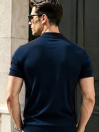 Autumn New Men'S Polo Neck Knit Pullover Top Business Casual Summer New Product, Suitable for Work, Golf, Sports, Father'S Day, Easter, Christmas - Navy Color