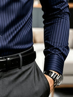 Vintage Money Suit Men'S Pinstripe Shirt - Navy Style, Button-Up Collar Suitable for Business, Office, And Casual Wear, Machine Washable - Shirt with Vertical Stripes, Regular Fit, Long Sleeve, Button-Up Shirt - Mixed colors