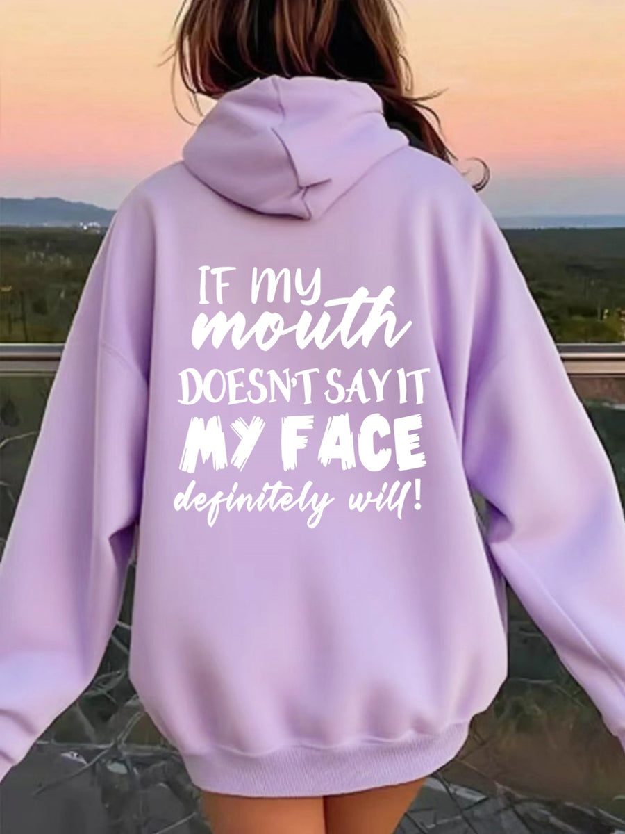 Women's Back Print Hooded Sweatshirt with Back Design - All-Season Casual Sweater, Relaxed Fit Machine Washable Sweaters with Hood, Cozy Sweaters for Women (Geometric/Text/Number/Graphic Prints) - Purple