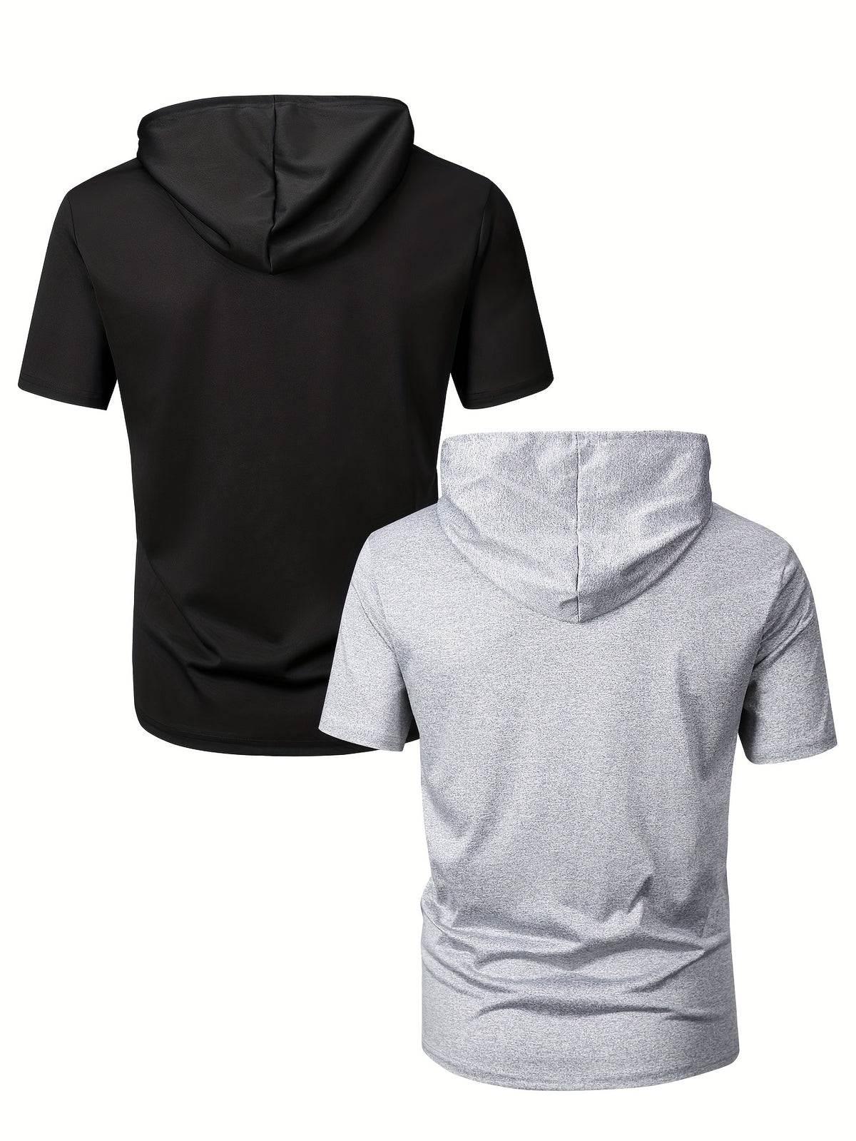 2pcs Men's Stylish Versatile Hooded Short-Sleeve T-Shirt with Kangaroo Pocket, Quick-Dry Breathable Casual Sportswear for Outdoor Fitness and Jogging - Mixed Color 1