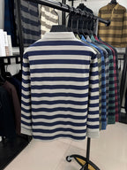 Minimalist Urban Striped Long-Sleeve Polo Shirt for Portable Daily Commuting - Shallow Card