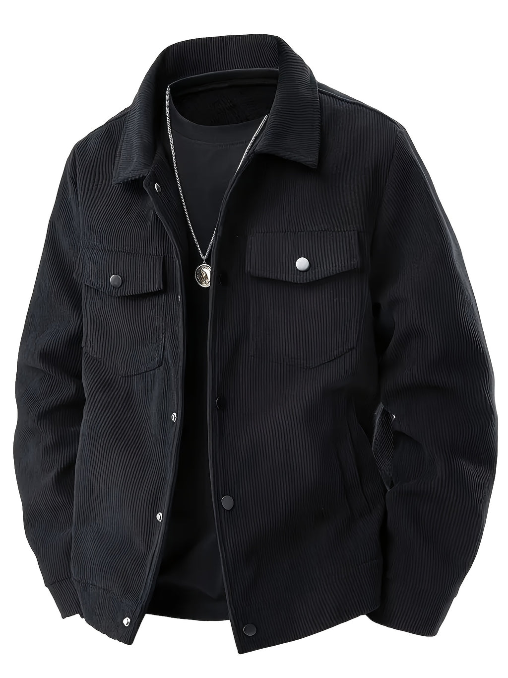 Men'S Spring Autumn Solid Color Long Sleeve Functional Warm Jacket, Corduroy Solid Color Jacket, Lapel Button-Up Design, Fabric Upgrade, Multi-Functional Chest Pockets, Suitable for Casual Daily Wear And Home Wear, Gift Set (3pcs) - Black + Gray + Apricot