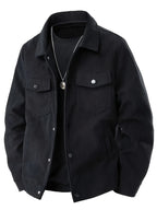 Men'S Spring Autumn Solid Color Long Sleeve Functional Warm Jacket, Corduroy Solid Color Jacket, Lapel Button-Up Design, Fabric Upgrade, Multi-Functional Chest Pockets, Suitable for Casual Daily Wear And Home Wear, Gift Set (3pcs) - Black + Gray + Apricot