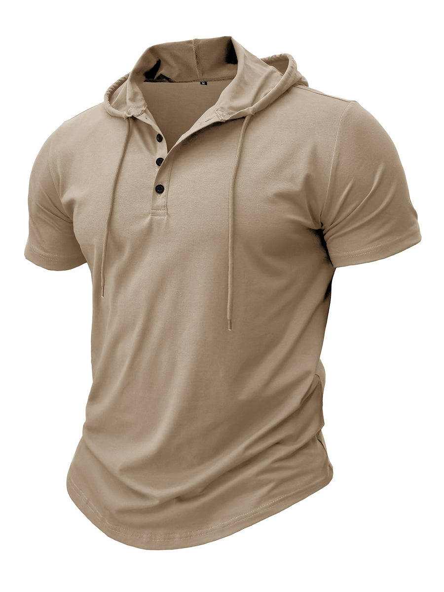 European and American Cross-Border Hooded Casual Sweatshirt for Men, Solid Color Hoodie Top, Men's Sportswear, Fitness Men's Short-Sleeve T-Shirt - Khaki