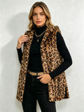 Women'S Adult Winter Casual Daily Jacquard Diamond Double-Faced Fleece Warm Fleece Pullover Vest Jacket - Leopard Print