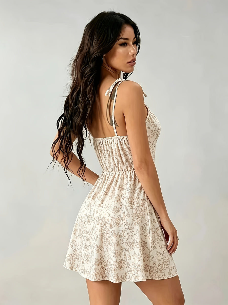 Women's Spring & Summer Sexy Vacation Dress, Allover Floral with Lace Details, Suitable for Romantic Occasions, Balls, Birthday Parties, Elegant Outfits, Casual Fashion, Y2K Style, Club Wear, Backless Design - 【Light Yellow】
