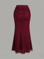 French-Style High-End Lace Mermaid Skirt for Women, Slim-Fit Commuter Daily Long Skirt - Red